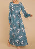 Vestido Longo de Manga Comprida Estampado