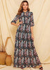 Vestido Longo Casual Estampado Floral Manga 3/4
