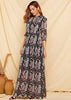 Vestido Longo Casual Estampado Floral Manga 3/4