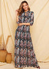 Vestido Longo Casual Estampado Floral Manga 3/4