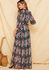 Vestido Longo Casual Estampado Floral Manga 3/4