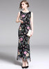 Vestido Longo Tule Bordado Flores para Festa