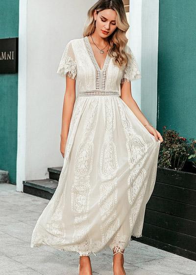 Vestido de Renda Off White Longo Festa