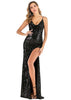 Vestido de Paetê Longo Preto com Fenda para Formatura
