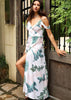Vestido Longo Floral Ombros Vazados com Babado e Fenda