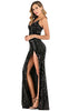 Vestido de Paetê Longo Preto com Fenda para Formatura