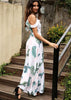 Vestido Longo Floral Ombros Vazados com Babado e Fenda