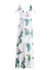 Vestido Longo Floral Ombros Vazados com Babado e Fenda