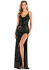 Vestido de Paetê Longo Preto com Fenda para Formatura
