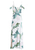 Vestido Longo Floral Ombros Vazados com Babado e Fenda