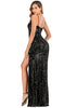 Vestido de Paetê Longo Preto com Fenda para Formatura