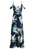Vestido Longo Floral Ombros Vazados com Babado e Fenda