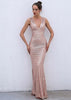 Vestido Longo Paetê Rose Decote nas Costas