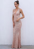 Vestido Longo Paetê Rose Decote nas Costas