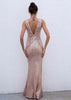Vestido Longo Paetê Rose Decote nas Costas