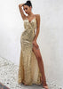 Vestido Longo Festa Madrinha de Paetê com Fenda