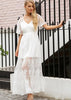Vestido Longo Branco com Tule Bordado Para Festa Reveillon