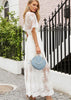 Vestido Longo Branco com Tule Bordado Para Festa Reveillon