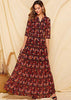 Vestido Longo Estampa Etnica Meia Manga