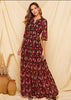 Vestido Longo Estampa Etnica Meia Manga
