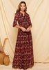 Vestido Longo Estampa Etnica Meia Manga