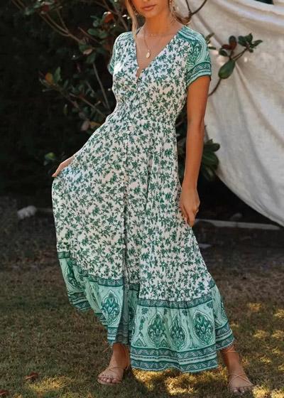 Vestido Longo em Viscose Estampado Estilo Boho