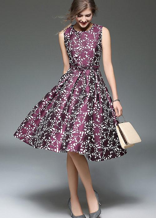 Vestidos Midi Estampado Godê em Jacquard