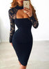 Vestido Midi Justo Renda Gola Alta Com Decote