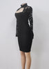 Vestido Midi Justo Renda Gola Alta Com Decote