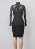 Vestido Midi Justo Renda Gola Alta Com Decote