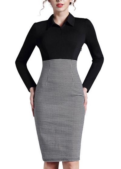 Vestido Tubinho Gola Peter Estampa Pied de Poule