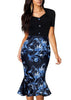 Vestido Peplum Preto e Estampado