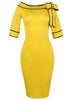 Vestido Tubinho Decote Canoa com Laço