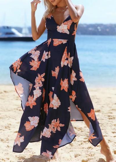 Vestido Mullet Floral com Alça Finas