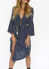 Vestido Midi Listrado Manga Boca De Sino