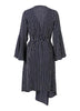 Vestido Midi Listrado Manga Boca De Sino