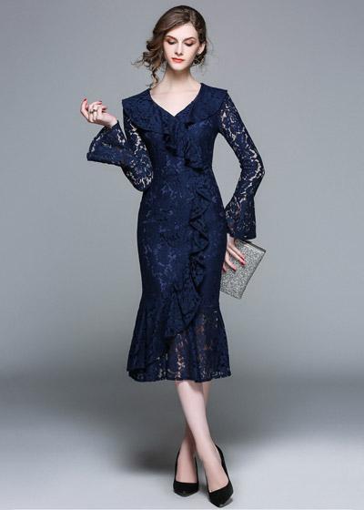 Vestido Tubinho Renda Com Babado Na Barra