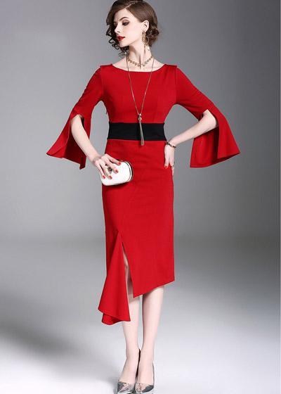 Vestido Tubinho Com Manga Boca de Sino