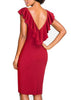 Vestido Tubinho Decote V com Babado nas Costas