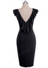 Vestido Tubinho Decote V com Babado nas Costas