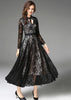 Vestido Midi Renda Preto com Laço na Gola