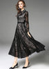Vestido Midi Renda Preto com Laço na Gola