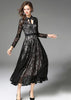 Vestido Midi Renda Preto com Laço na Gola