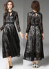 Vestido Midi Renda Preto com Laço na Gola