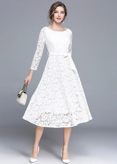 Vestido Evasê Midi Renda para Festa