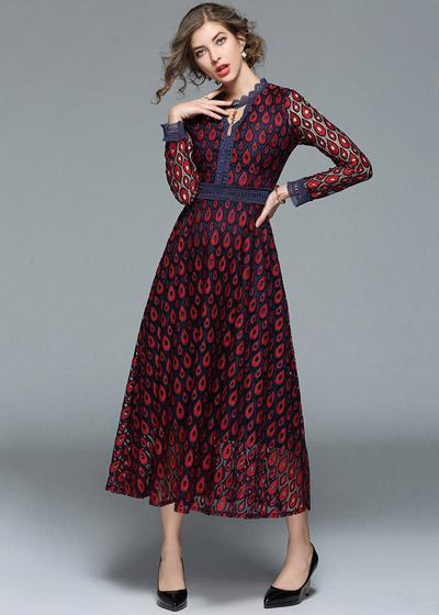 Vestido de Renda Manga Longa Vermelho