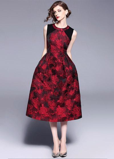 Vestido Jacquard Rodado Midi para Festa