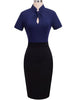 Vestido Tubinho Gola Alta com Decote Gota