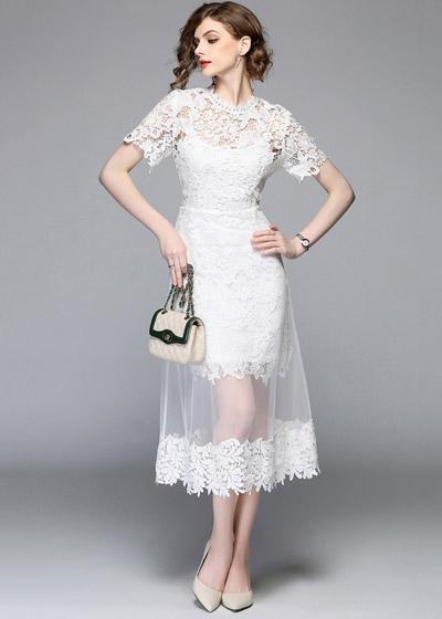 Vestido Renda Guipir com Tule