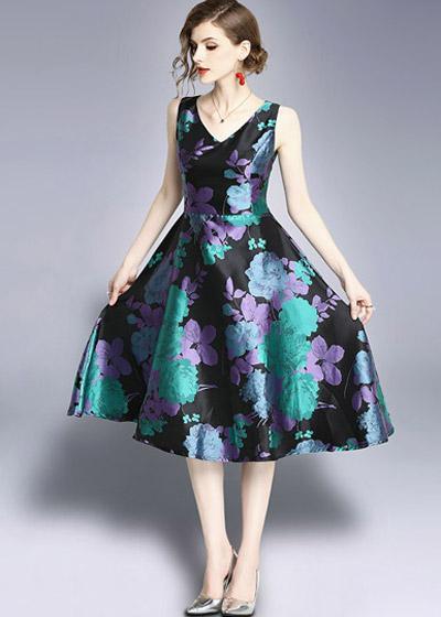 Vestido Midi Rodado Estampado em Jacquard